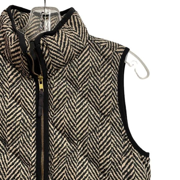 J. Crew Herringbone Down Feathers Vest Women Size XS Quilted Black Cream Preppy - Picture 7 of 14